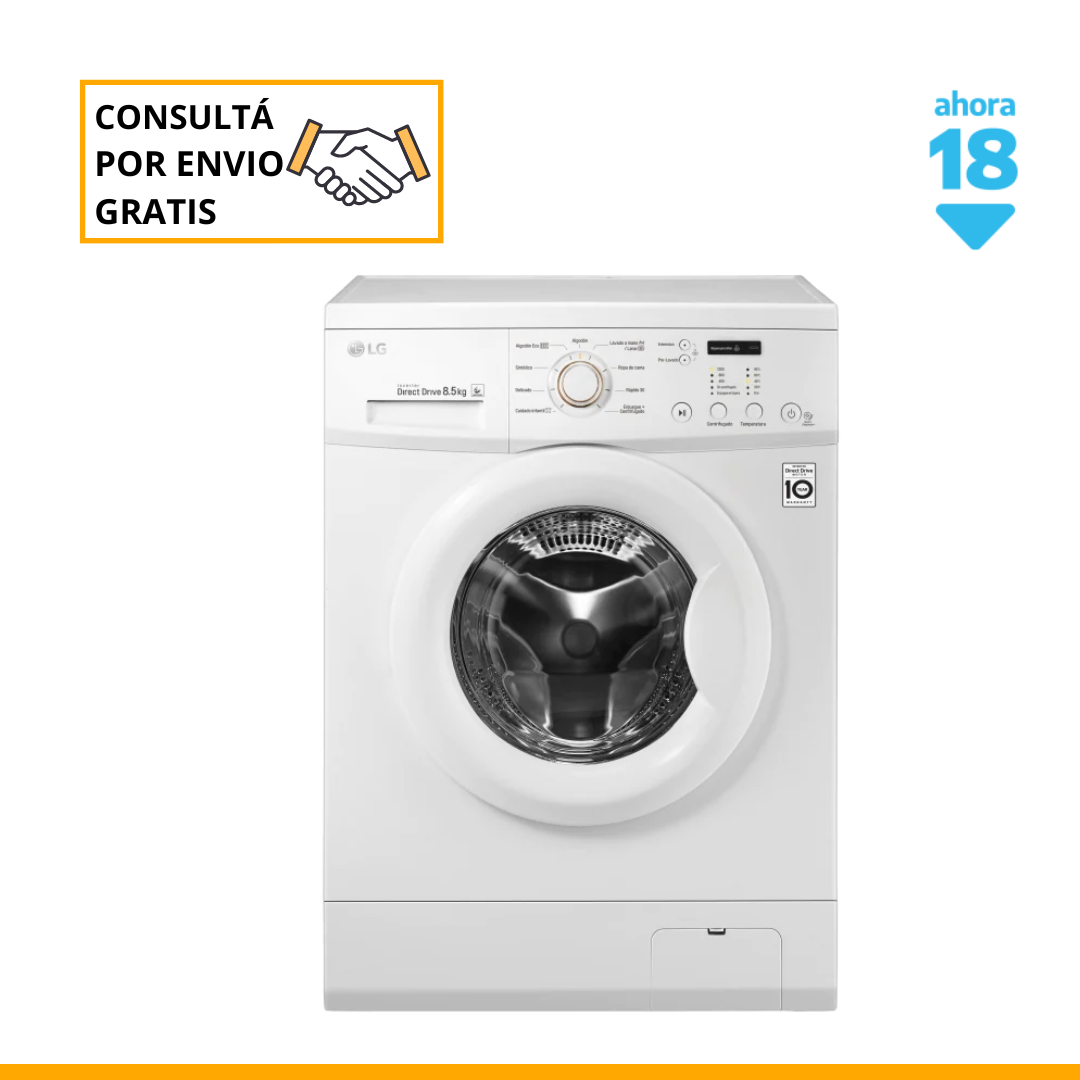 Generador pañuelo Examinar detenidamente Lavarropas LG Carga Frontal - Capacidad 8.5Kg Blanco 1200RP - MWM85WE6 -  Amyro